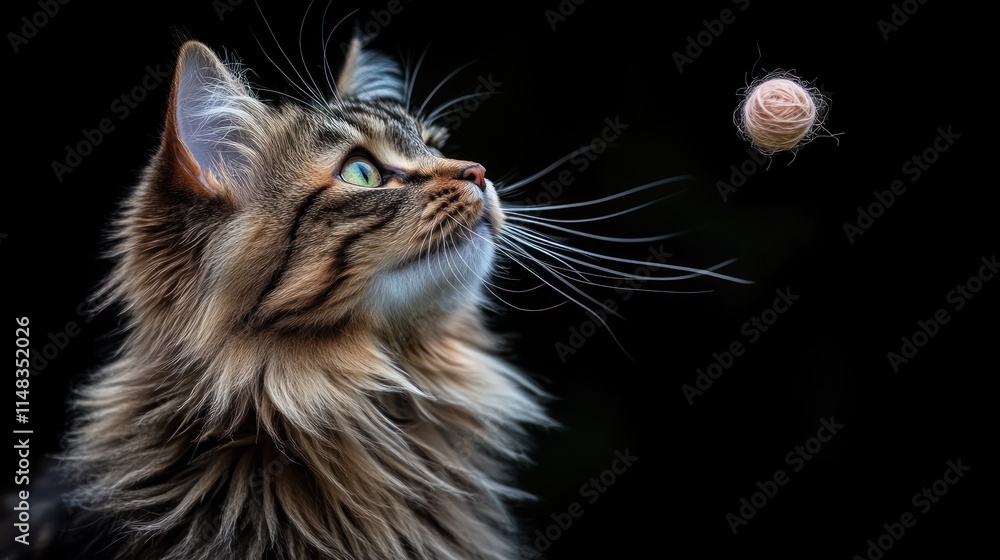 Fototapeta premium Longhair tabby cat watching a toy.