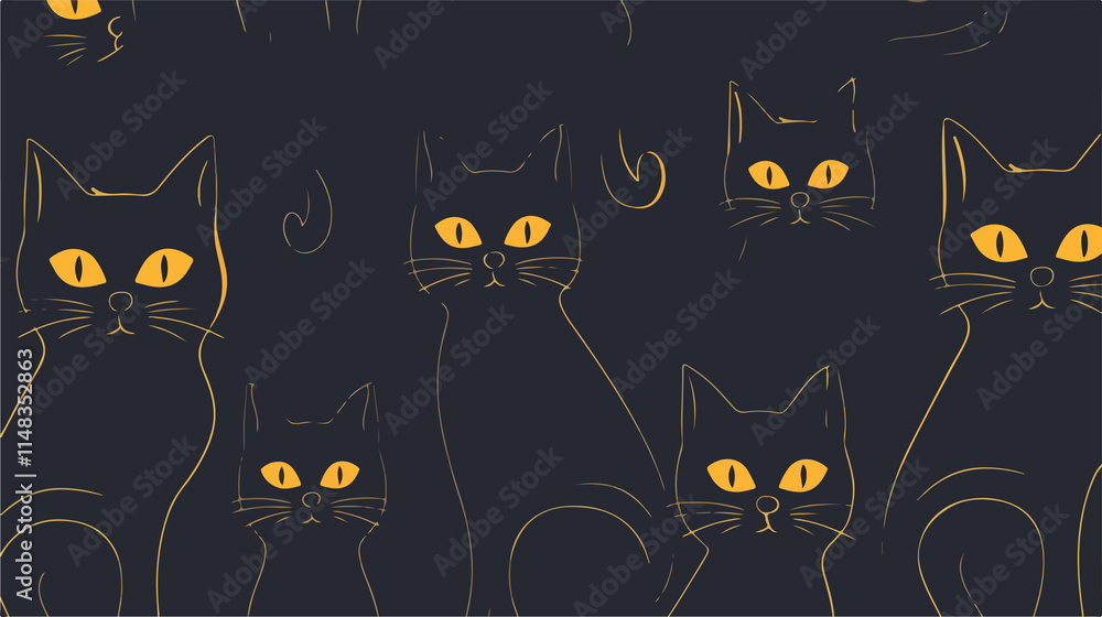 Obraz premium Cute Cartoon Black Cat Seamless Pattern for Designs