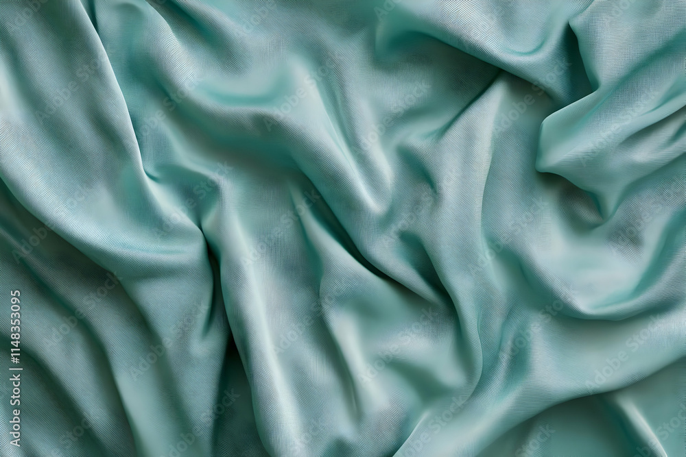 Fototapeta premium A close-up of wrinkled, soft fabric in a light blue hue, showcasing texture and flow.