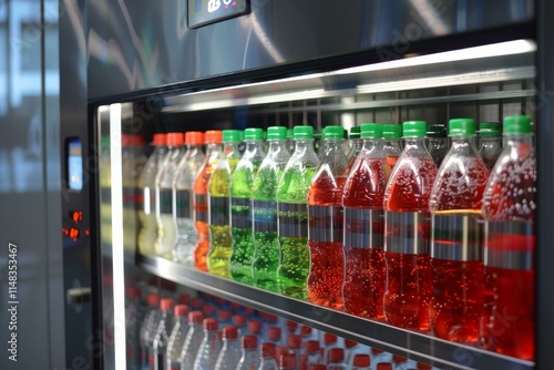 Colorful carbonated drinks waiting in modern vending machine photo