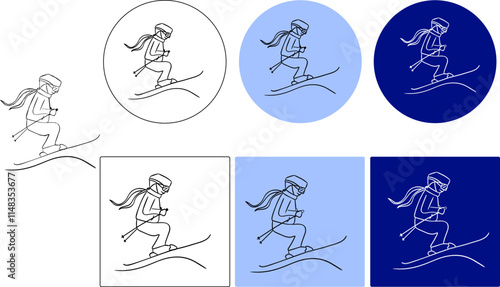 Ski Jumper vector graphic line logo, Winter sport concept, Ski jumping silhouette sign on white and colored background, Springboard jumper icon in glyph style for mobile concept and web design.