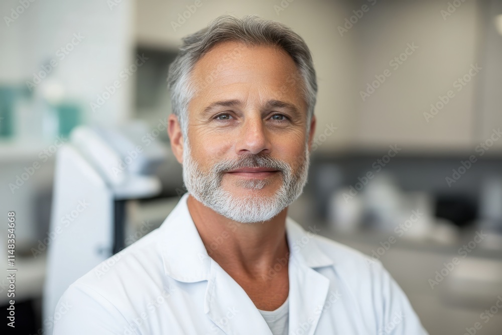 A confident-looking middle-aged doctor in a modern clinic environment, showcasing professionalism and expertise, ready to assist patients with quality healthcare.