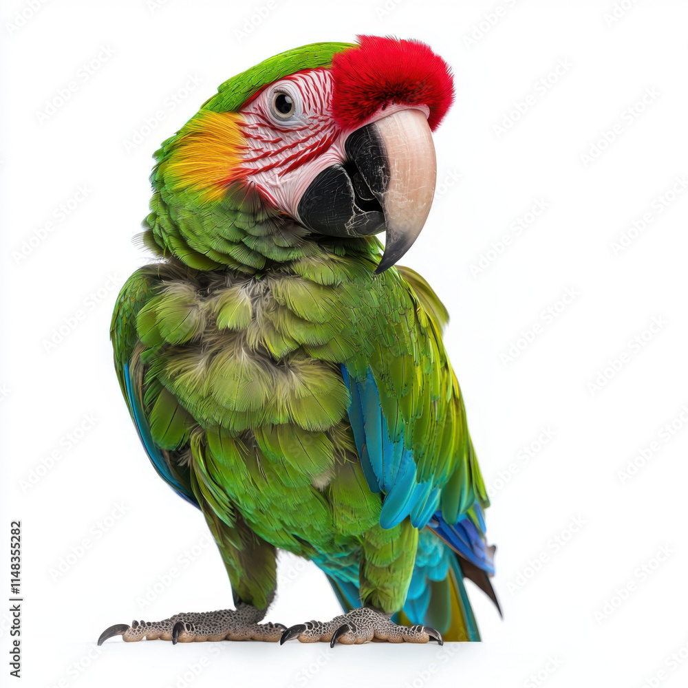 vibrant parrot with colorful feathers stands proudly against white background vibrant parrot with colorful feathers stands proudly against white background