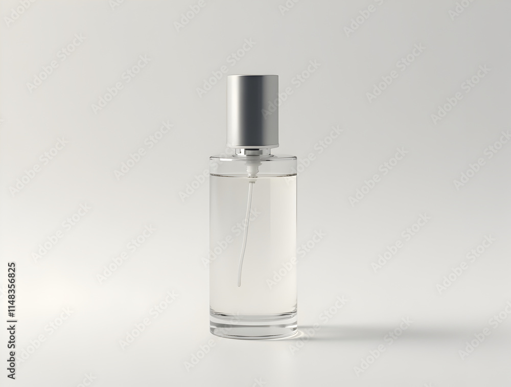 Elegant Fragrance Bottle with Clear Liquid on Minimalist Background for Modern Aesthetic Appeal Elegant Fragrance Bottle with Clear Liquid on Minimalist Background for Modern Aesthetic Appeal
