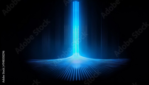 青い光の柱、スタイリッシュなアクセント、ちょっとイラスト風に仕上げる、簡素な黒い背景画像 Generated by AI