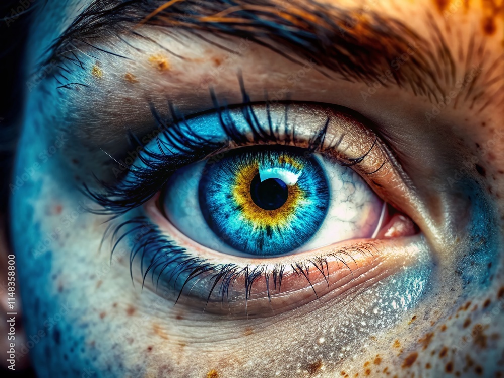 Fototapeta premium Stunning Aerial Close-Up Freckled Blue Eye Photography - High Resolution Image