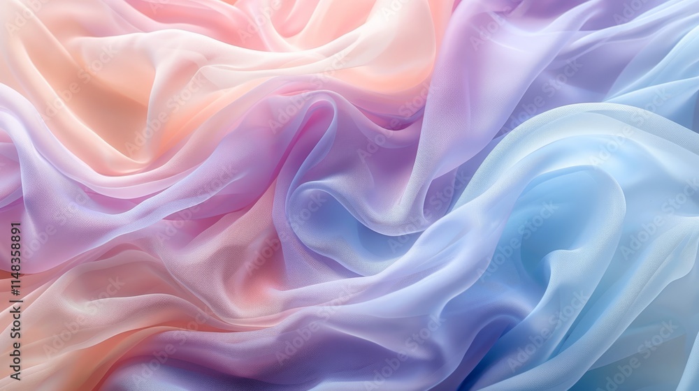 Fototapeta premium Colorful silk fabric swirls displaying soft pastel shades for creative textile designs and crafts