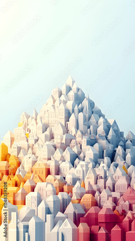 Obraz premium Colorful 3D model city skyline, architectural design, light background, urban development, real estate marketing.