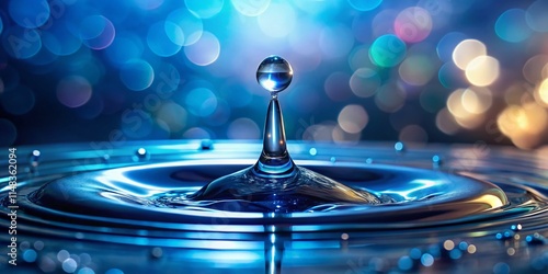 Wallpaper Mural Stunning Bokeh Water Drop Photography: Dark Blue Background, Suspended Droplet, Macro Image Torontodigital.ca