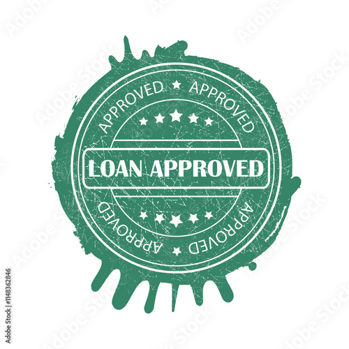 Loan approval. Real estate lending process. Stamp stain with drips in grunge style.  Vector isolated illustration