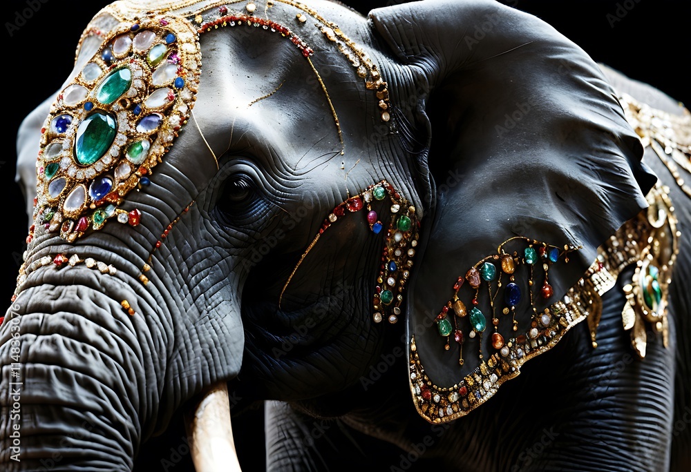 Obraz premium Ornate Elephant Decorated with Colorful Gems. Generative Ai