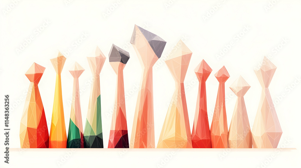 Geometric abstract group of polygonal shapes on white backdrop; for digital backgrounds, presentations, and web design. Geometric abstract group of polygonal shapes on white backdrop; for digital backgrounds, presentations, and web design.
