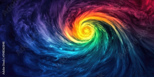 A vibrant, swirling vortex of colors, blending hues of red, orange, yellow, green, blue, and purple, creating a cosmic and energetic visual effect. photo