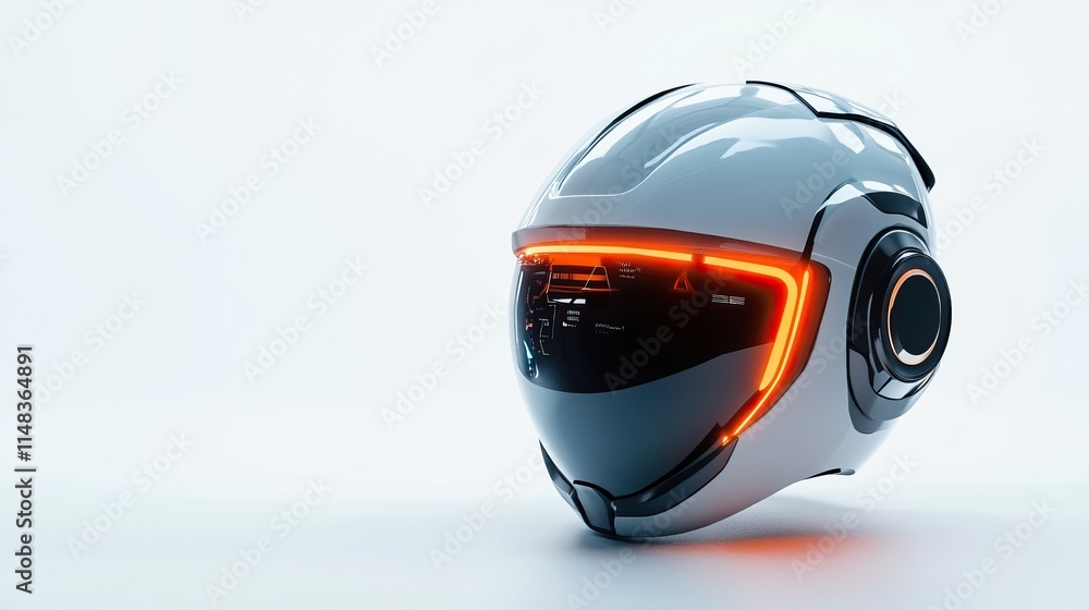 Fototapeta premium Futuristic white helmet with orange lights.
