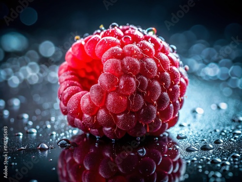 Stunning Long Exposure Photography: Big Juicy Raspberries, Night Photography, Macro, Vibrant Red Fruit, Food Photography, Close Up, Nature Photography, Dark Background, Dew Drops
