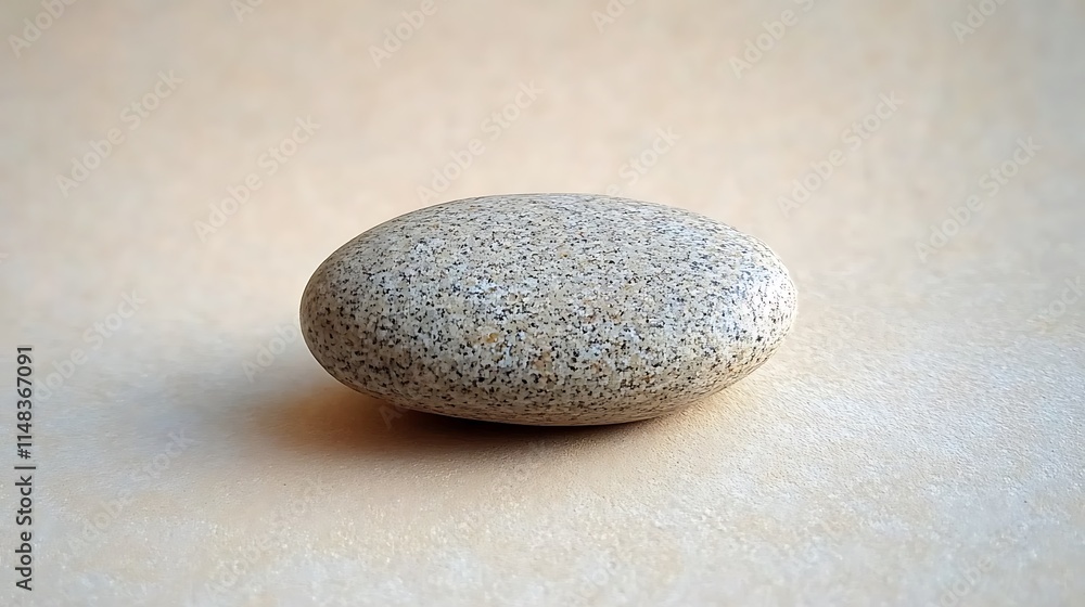 Smooth, speckled pebble on neutral surface. Smooth, speckled pebble on neutral surface.