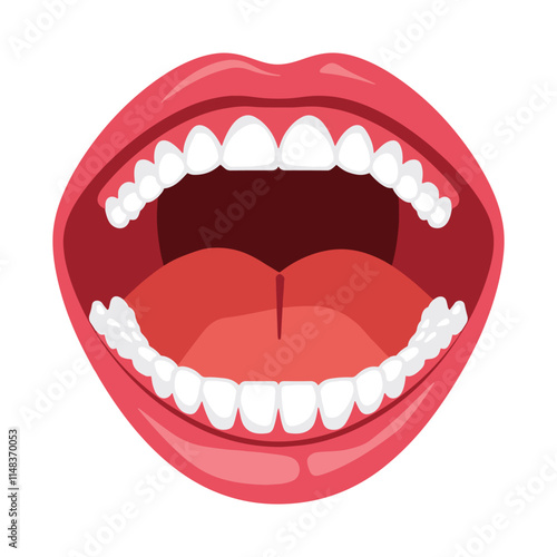Mouth disease icon cartoon vector. Sore throat with uvula irritation. Medical symbol for cough and pain treatment.