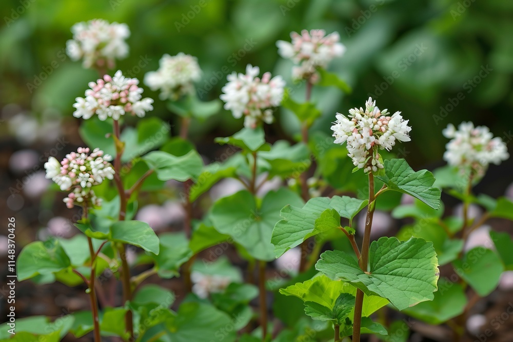 White and pink flowers of persicaria polymorpha growing in garden White and pink flowers of persicaria polymorpha growing in garden