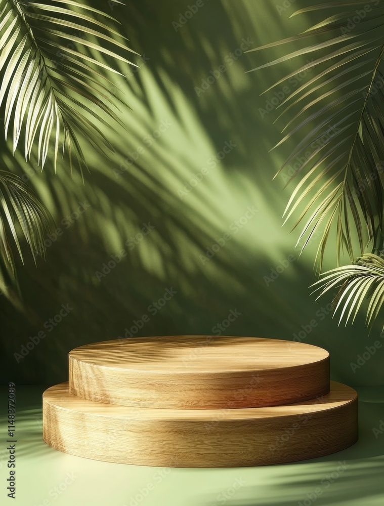 Wooden Podium with Green Background Adorned with Natural Elegance Wooden Podium with Green Background Adorned with Natural Elegance