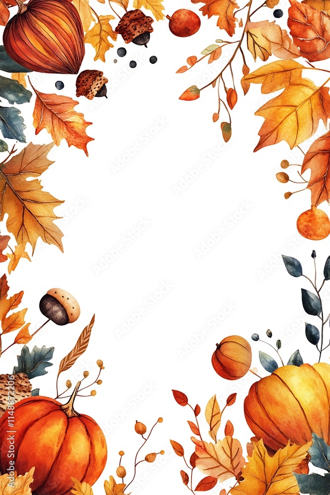 Fototapeta premium Autumnal bliss a vibrant display of pumpkins leaves and nature's bounty in a seasonal frame