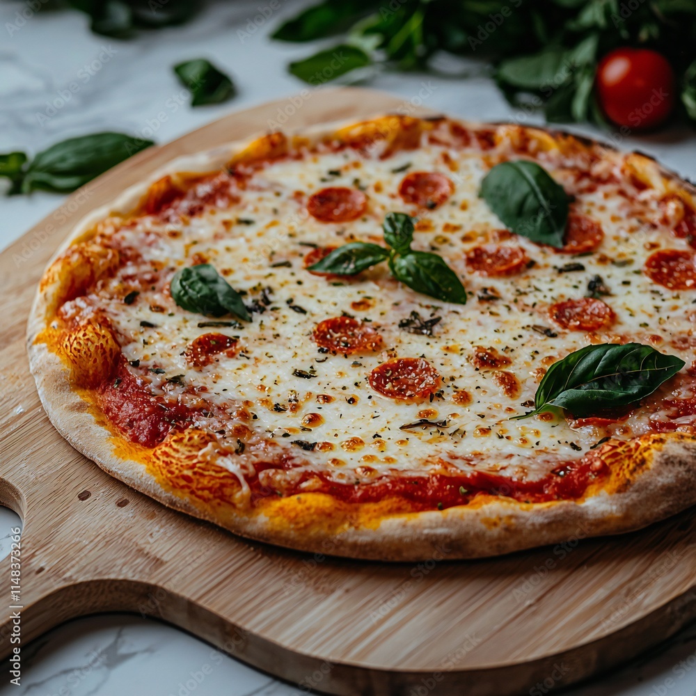 National Pizza Day Delicious Pepperoni Pizza on Wooden Board Italian Food Closeup National Pizza Day Delicious Pepperoni Pizza on Wooden Board Italian Food Closeup