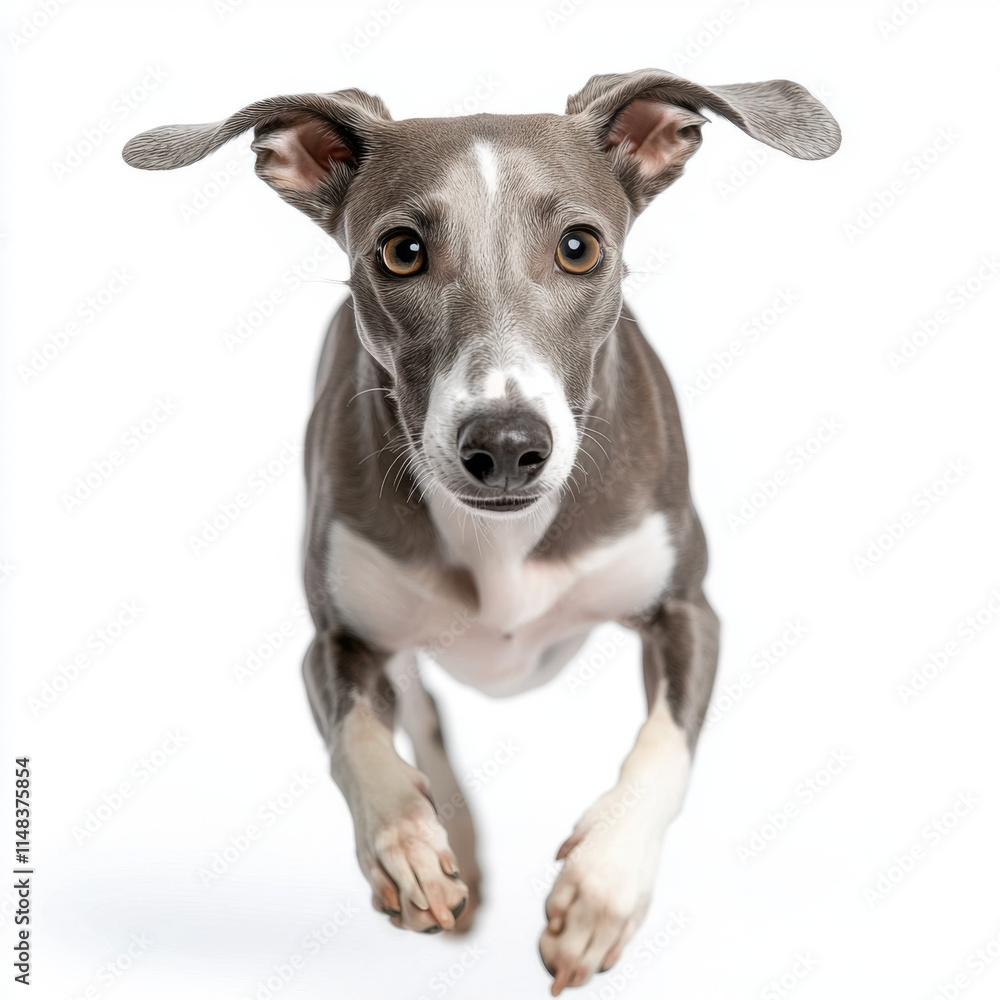 sleek greyhound in motion, showcasing agility and grace against white background sleek greyhound in motion, showcasing agility and grace against white background