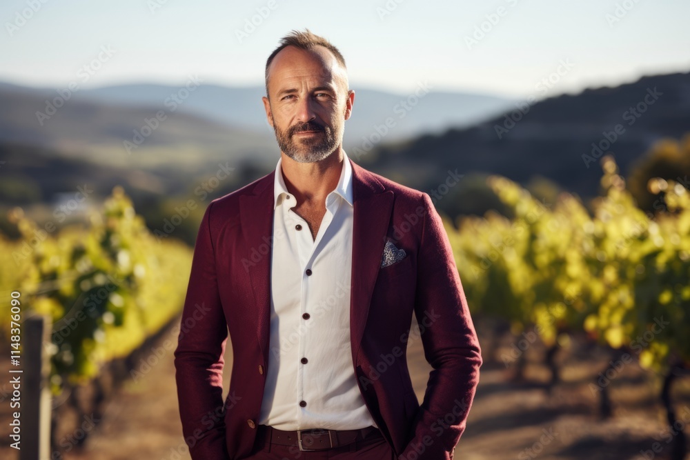Portrait of a handsome mature man standing in vineyard in autumn Portrait of a handsome mature man standing in vineyard in autumn