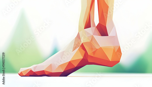 Low-poly foot, nature background, health, wellness website.