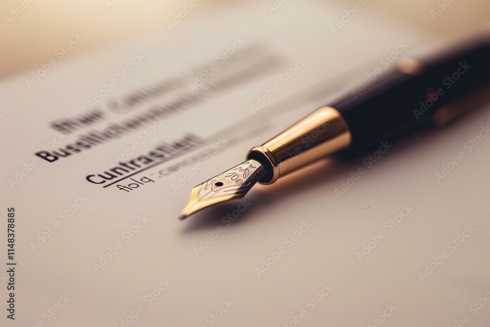 Elegant fountain pen lying on contract or agreement Elegant fountain pen lying on contract or agreement