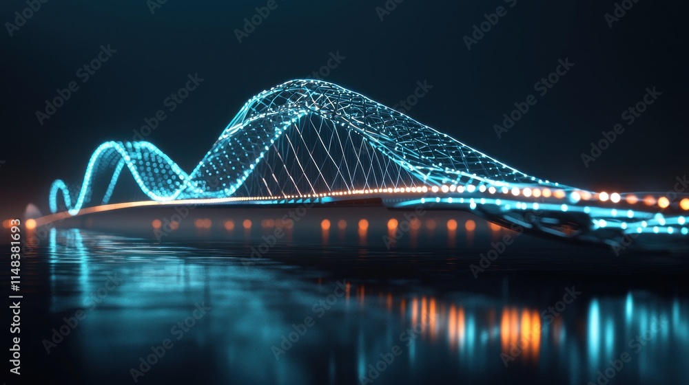 Obraz premium Futuristic Bridge at Night: A Digital Masterpiece