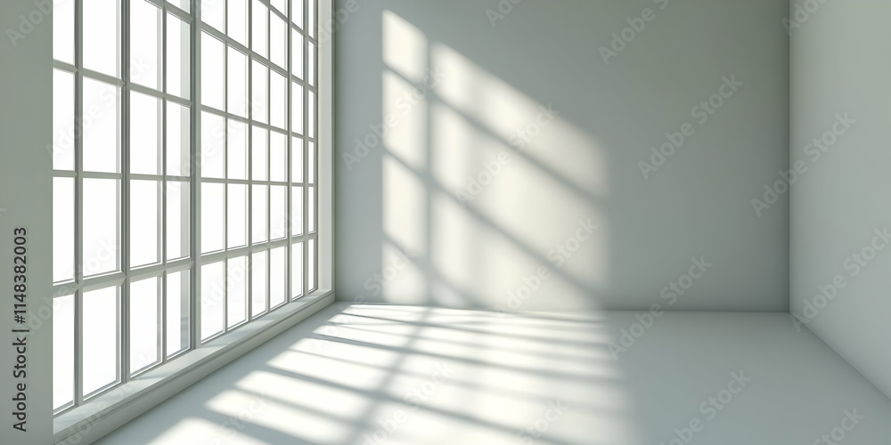 A minimalistic interior with large windows casting shadows on the floor. A minimalistic interior with large windows casting shadows on the floor.