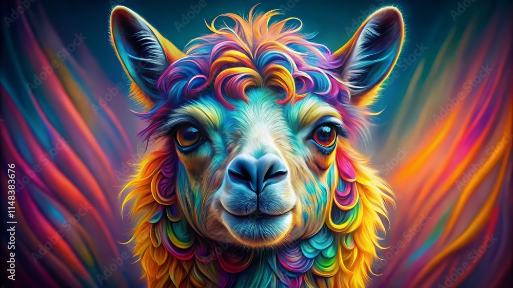 Surreal Alpaca Avatar: Curve Lama Face Emoji, AI Generated Photo, Psychedelic Animal Art Surreal Alpaca Avatar: Curve Lama Face Emoji, AI Generated Photo, Psychedelic Animal Art