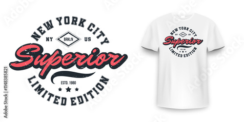 New York, Brooklyn t-shirt mockup design. T-shirt print design in American college style. Athletic typography for tee shirt print in university and college style