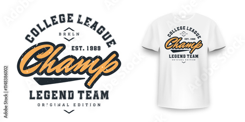 New York, Brooklyn t-shirt mockup design. T-shirt print design in American college style. Athletic typography for tee shirt print in university and college style