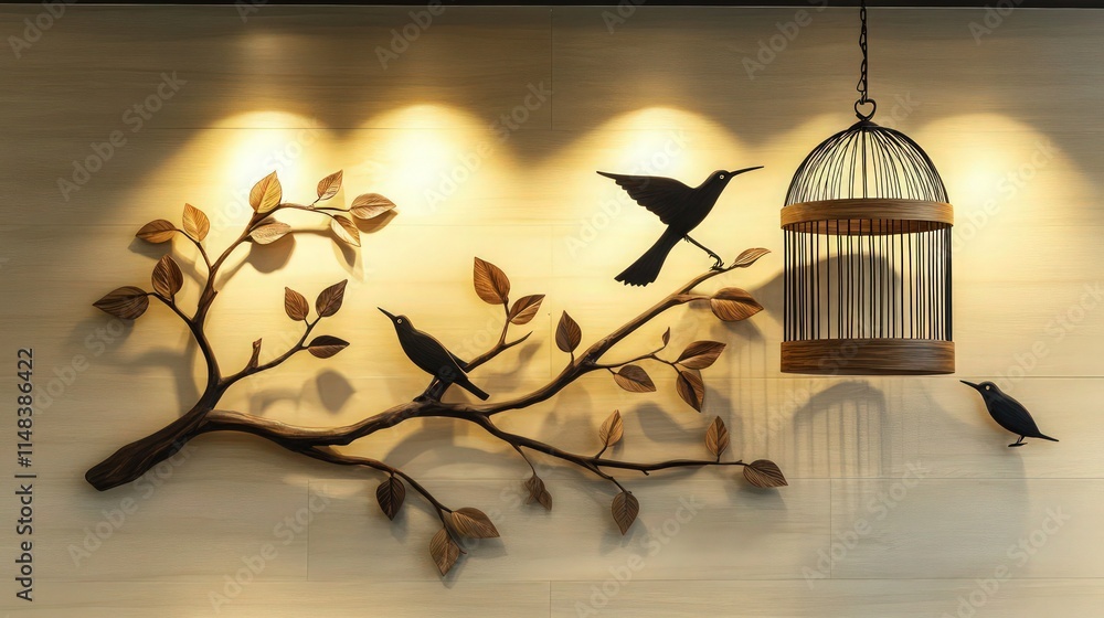 A refined wall decor crafted from walnut wood, with a branch featuring finely carved leaves in soft mocha tones. A refined wall decor crafted from walnut wood, with a branch featuring finely carved leaves in soft mocha tones.