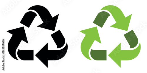 Recycling. Recycle icons. Recycling arrows. Recycling Symbol. Green and black icons for packaging, recycling. Ecology, environmentally friendly, environmental management symbols.