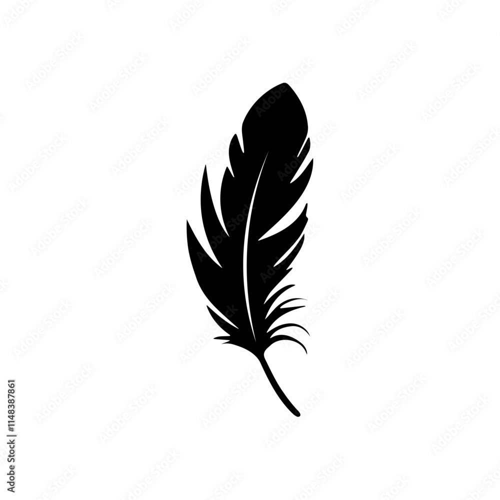 A feather icon silhouette on white background A feather icon silhouette on white background