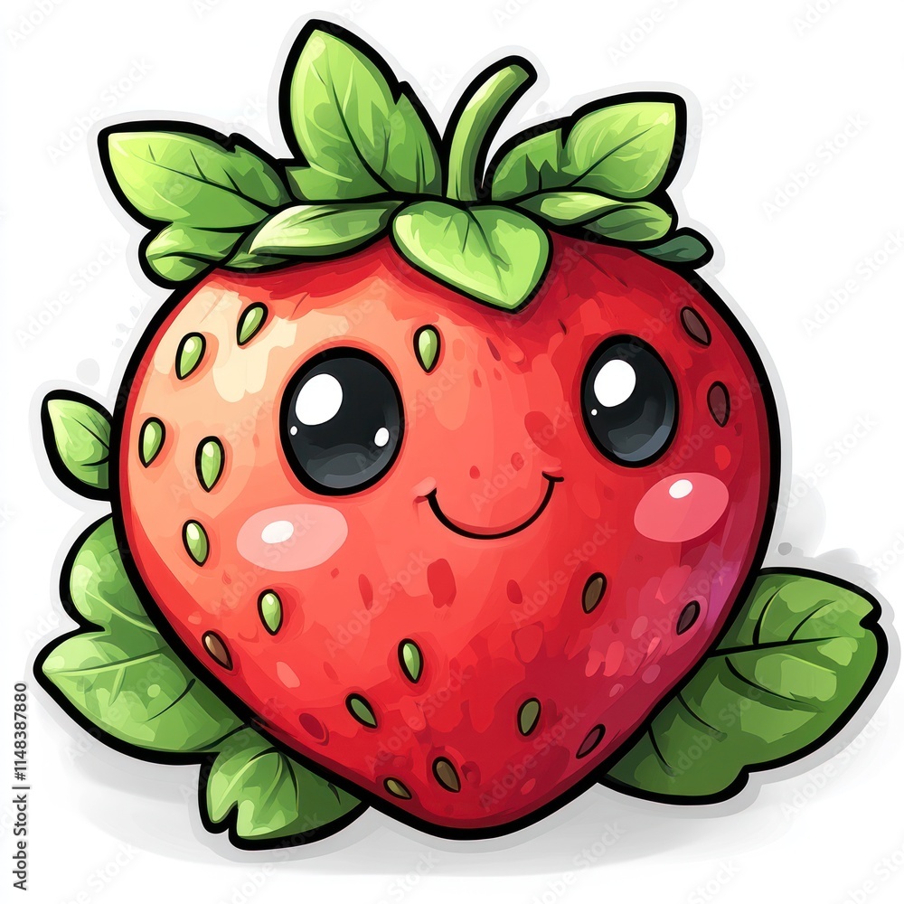 Obraz premium Cute cartoon strawberry with happy face.