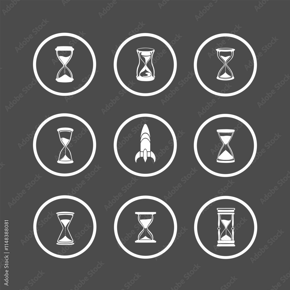 A set of hourglass icons for time management