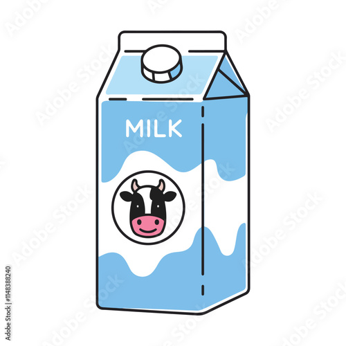 Tall vanilla milk carton clipart. Cute flat vector illustration of vanilla-flavored dairy drink. Ideal for prints, signs, and symbols. Simple and charming design.