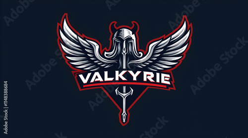 Valkyrie Emblem with Wings and Helmet Featuring a Unique Design and Bold Colors