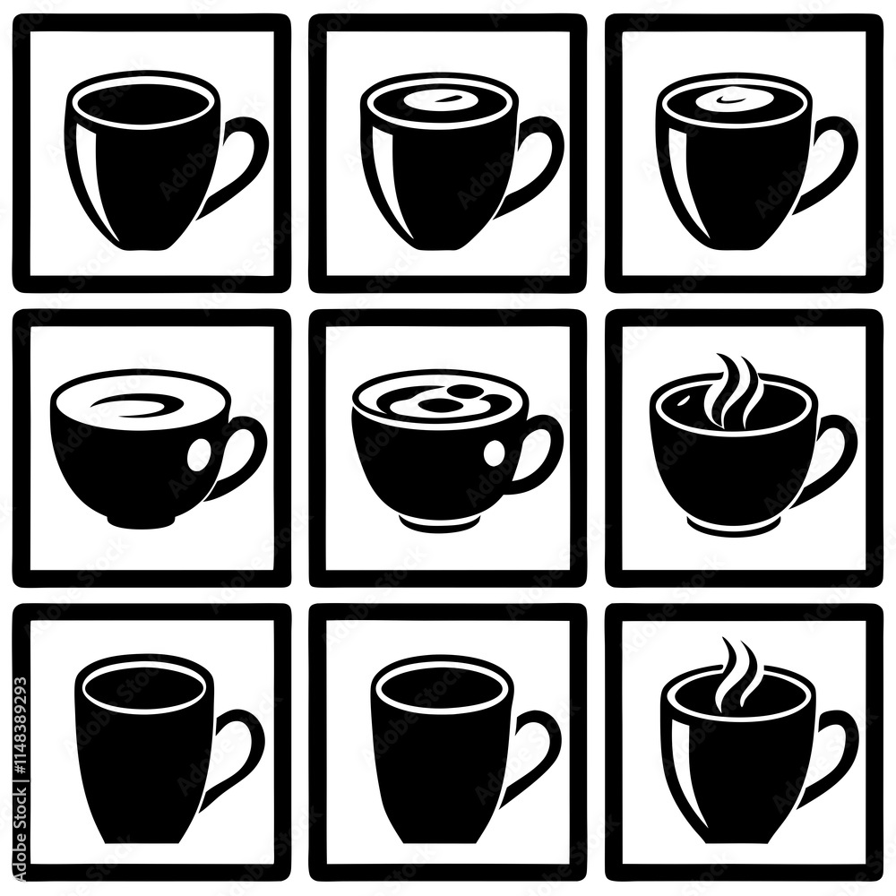 Obraz premium Abstract Love-Themed Coffee Cup Art with Curved Lines and Simple Elegance