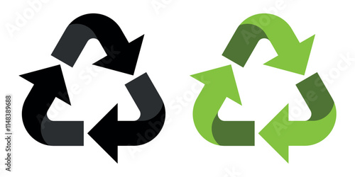 Recycling. Recycle icons. Recycling arrows. Recycling Symbol. Green and black icons for packaging, recycling. Ecology, environmentally friendly, environmental management symbols.
