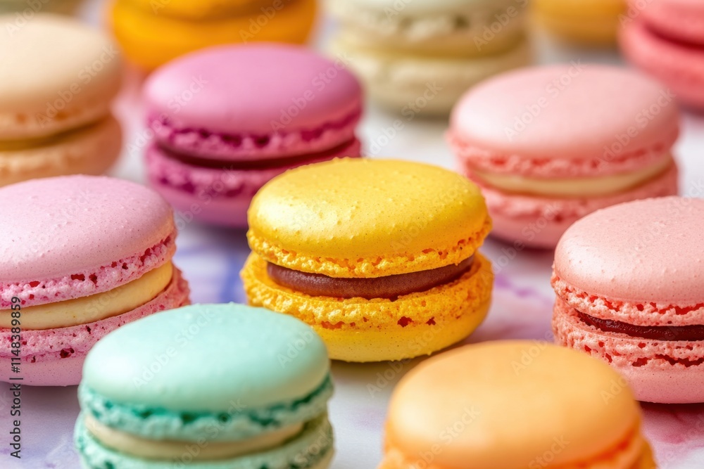Colorful Macarons Arranged On A Light Surface Colorful Macarons Arranged On A Light Surface