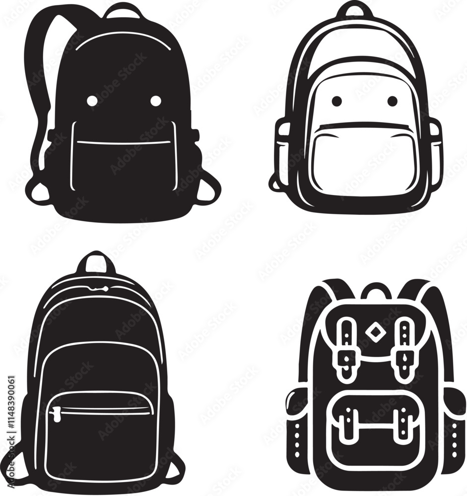 Fototapeta premium Backpack Silhouette Vector Icon Set - High-Quality Editable Graphics for Design