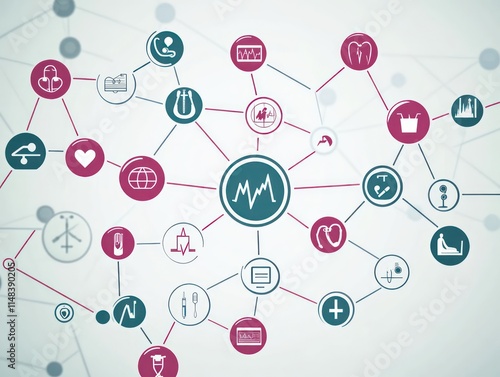 Vector medical and health icons with a business network background, ideal for healthcare and technology presentations