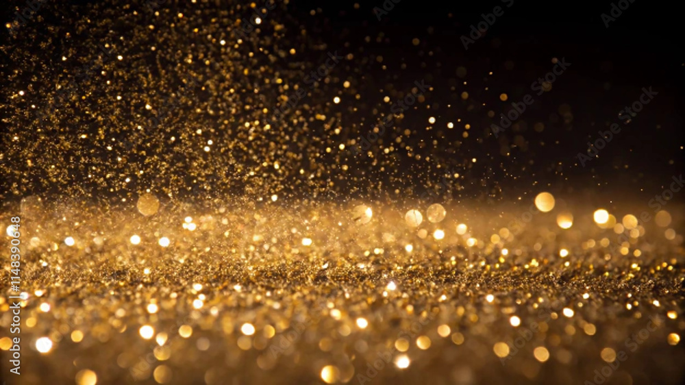 Obraz premium Golden Glitter Falling on Black: A Luxurious and Enchanting Backdrop