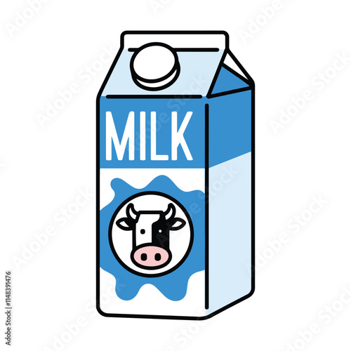 Tall vanilla milk carton clipart. Cute flat vector illustration of vanilla flavored dairy drink. for prints, signs, and symbols. Simple and charming design.