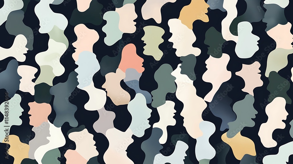 Naklejka premium Faces crowd pattern.