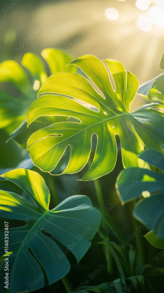 Obraz premium Beautiful sunlight shining through the green leaves